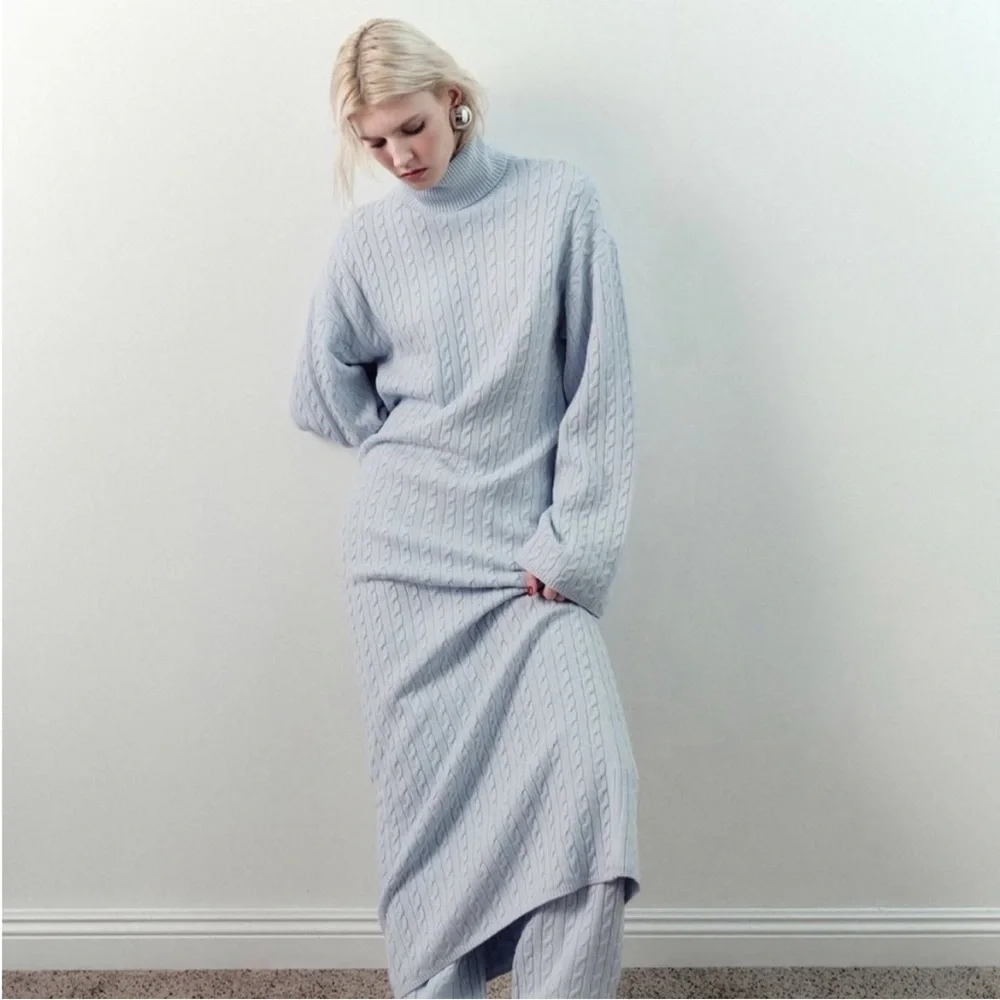 Helsa Shai Cable Knit Maxi Dress Pale Blue NWT - Picture 3 of 9